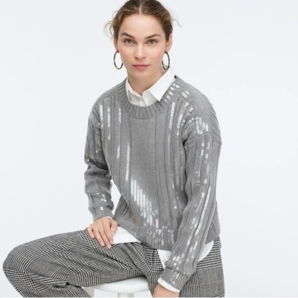 J Crew Collection Sequin Striped Ribbed Crewneck Sweater NWT